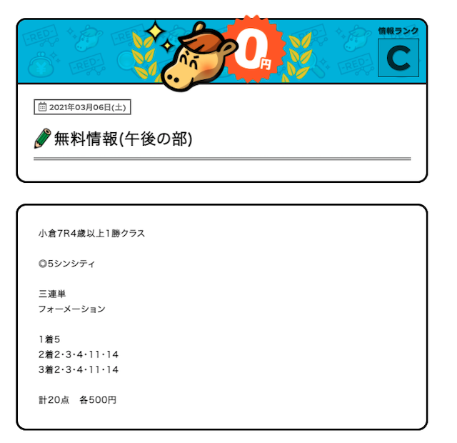 アナリティクスRED(レッド)の2021年3月6日小倉7R無料予想買い目